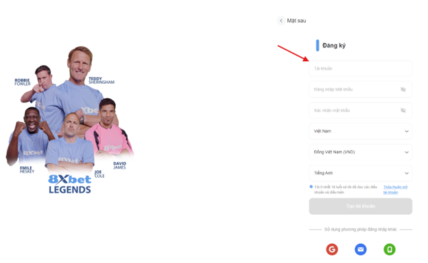 Người chơi nhấp vào nút đăng ký trên trang web 8xbet để tạo tài khoản